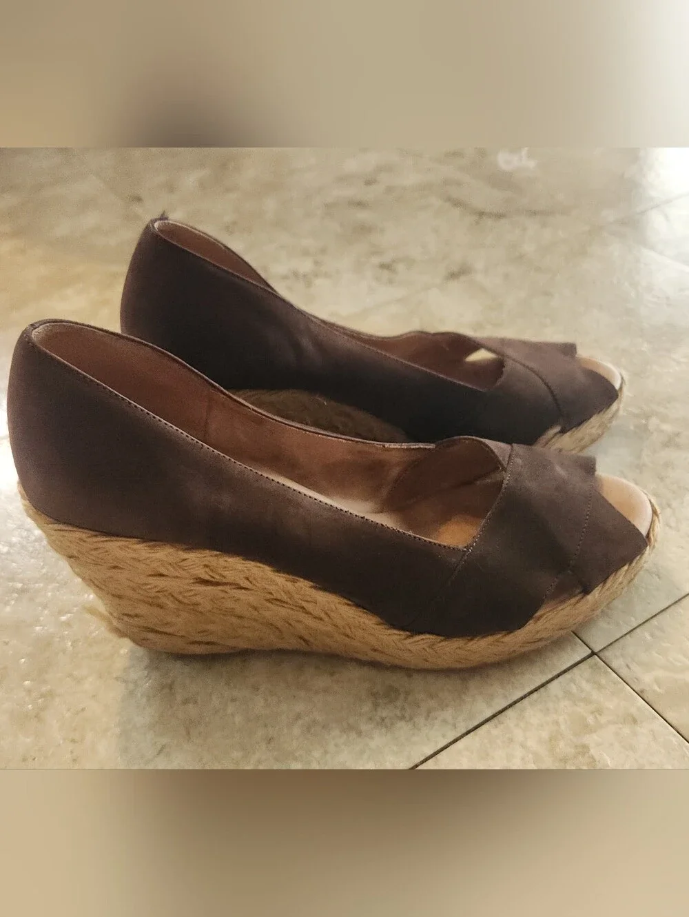 Michael Kors Brown Leather suede & Insole braided wedge heel sandal